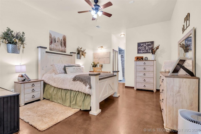26115 US Highway 70, Bokchito, OK 74726 - bedroom featuring concrete flooring and ceiling fan