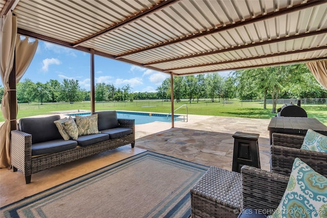 26115 US Highway 70, Bokchito, OK 74726 - view of patio with an outdoor hangout area and view of wooded area