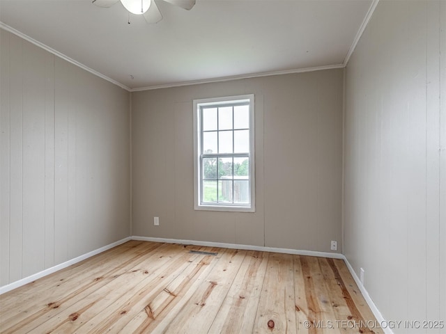 32550 S 250th Rd, Henryetta, OK 74437 - empty room featuring light wood-style flooring, a ceiling fan, baseboards, and ornamental molding