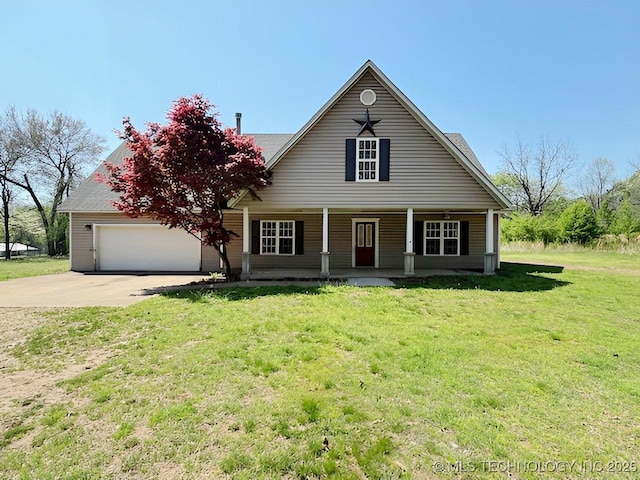 21253 S 530th Rd, Tahlequah, OK 74464 - view of front of house featuring driveway, a porch, a front yard, and a garage