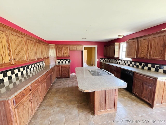 21253 S 530th Rd, Tahlequah, OK 74464 - kitchen with dishwasher, stovetop, backsplash, and a kitchen island