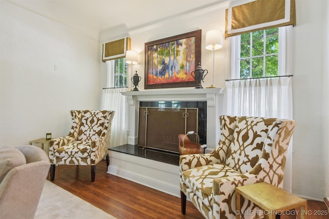 201 E 24th Pl, Tulsa, OK 74114 - living area featuring wood finished floors, a premium fireplace, and plenty of natural light