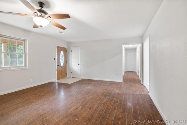 83 Oak St, Durant, OK 74701 - foyer entrance featuring baseboards, ceiling fan, and wood finished floors