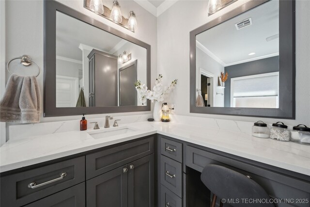 1205 W 88th St S, Tulsa, OK 74132 - bathroom with ornamental molding and vanity