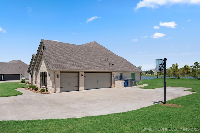 8209 N 150th Ave E, Owasso, OK 74055 - view of home's exterior with driveway, a lawn, brick siding, a shingled roof, and an attached garage