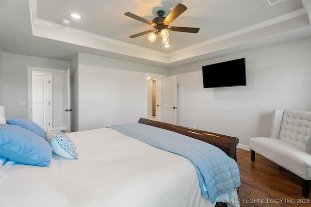 8209 N 150th Ave E, Owasso, OK 74055 - bedroom with a tray ceiling, wood finished floors, baseboards, ornamental molding, and recessed lighting