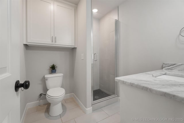 8209 N 150th Ave E, Owasso, OK 74055 - full bath with a stall shower, toilet, vanity, baseboards, and tile patterned flooring
