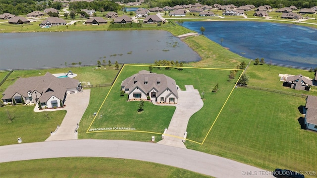 8209 N 150th Ave E, Owasso, OK 74055 - aerial view of residential area featuring a nearby body of water and property boundaries highlighted
