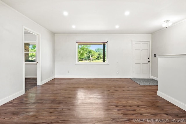 18094 S 461st E Ave, Porter, OK 74454 - spare room with healthy amount of natural light, crown molding, recessed lighting, dark wood-style floors, and baseboards