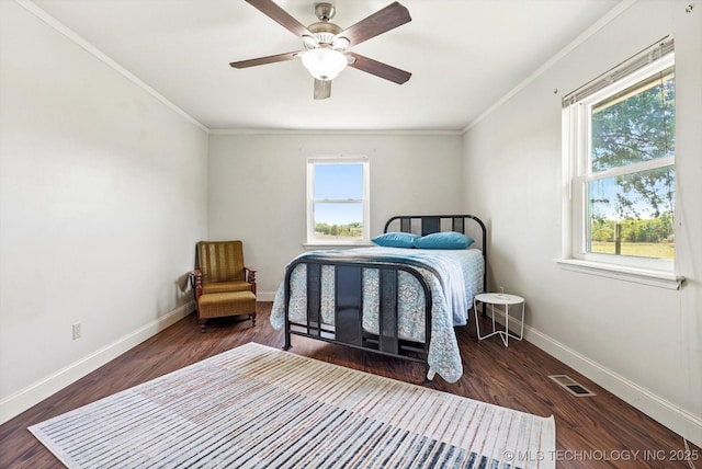 18094 S 461st E Ave, Porter, OK 74454 - bedroom featuring ornamental molding, baseboards, wood finished floors, and ceiling fan
