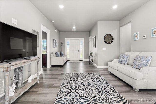 8323 S 2nd W, Muskogee, OK 74401 - living room with baseboards, wood finished floors, and recessed lighting