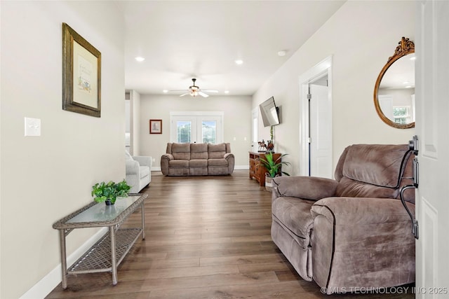 8315 S 2nd W, Muskogee, OK 74401 - living area with recessed lighting, wood finished floors, ceiling fan, and baseboards