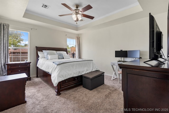 11811 N 109th Ave E, Collinsville, OK 74021 - bedroom featuring a raised ceiling, ornamental molding, multiple windows, and baseboards