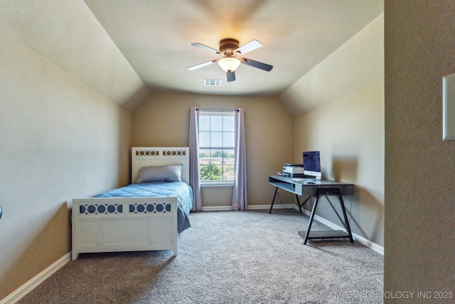 9512 N 144th E Ave, Owasso, OK 74055 - bedroom featuring carpet flooring, vaulted ceiling, a ceiling fan, and baseboards