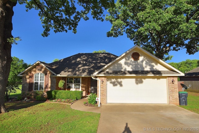 2570 Ambers Way, Tahlequah, OK 74464 - ranch-style house with brick siding, a front yard, and concrete driveway