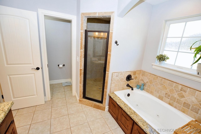 2570 Ambers Way, Tahlequah, OK 74464 - full bath with a shower stall, a jetted tub, vanity, and tile patterned flooring