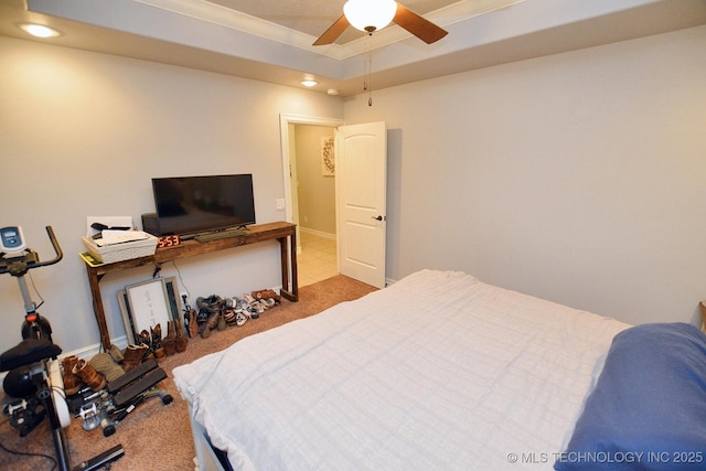 2570 Ambers Way, Tahlequah, OK 74464 - bedroom with carpet floors, crown molding, recessed lighting, and a ceiling fan