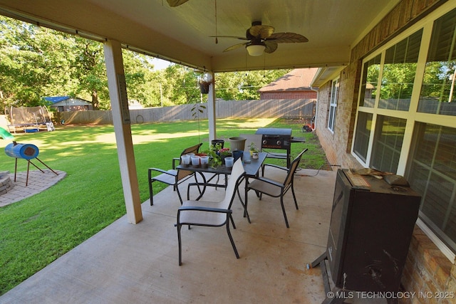 2570 Ambers Way, Tahlequah, OK 74464 - view of patio / terrace featuring a trampoline and a ceiling fan