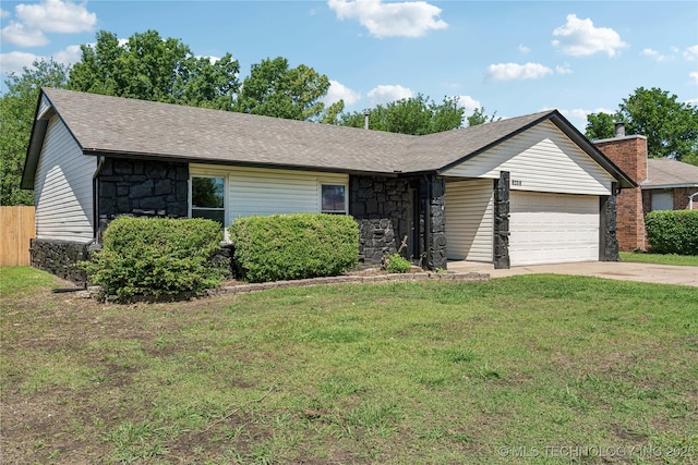8208 N 122nd E Ave, Owasso, OK 74055 - single story home featuring stone siding, an attached garage, driveway, and roof with shingles