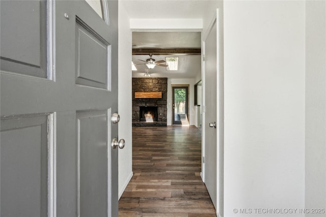 8208 N 122nd E Ave, Owasso, OK 74055 - hall with wood finished floors and beamed ceiling