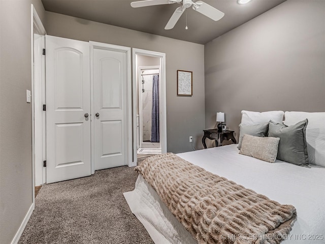 228 W Ohio Ave, Kiefer, OK 74041 - bedroom with carpet, ensuite bath, baseboards, and a ceiling fan