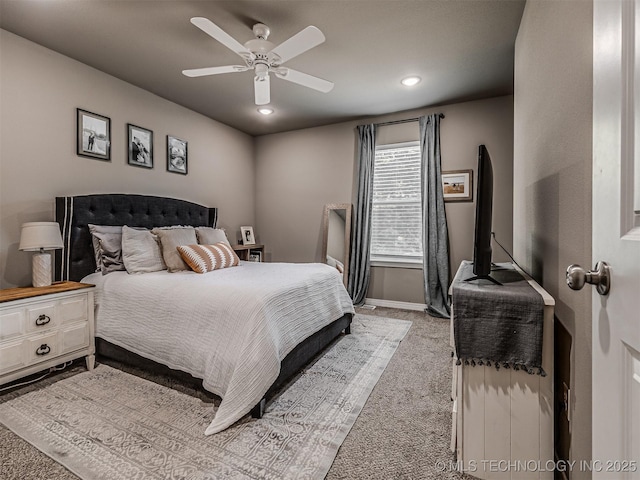 228 W Ohio Ave, Kiefer, OK 74041 - bedroom featuring light colored carpet, recessed lighting, baseboards, and a ceiling fan