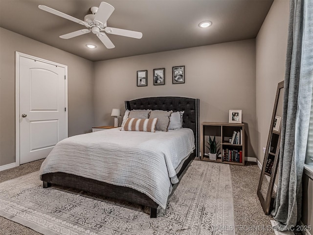 228 W Ohio Ave, Kiefer, OK 74041 - bedroom with carpet, baseboards, recessed lighting, and ceiling fan