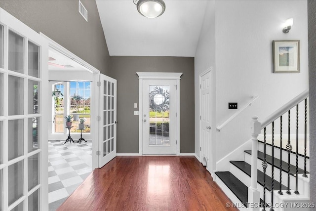 3000 S Tamarack Ave, Broken Arrow, OK 74012 - foyer entrance with french doors, lofted ceiling, and stairs