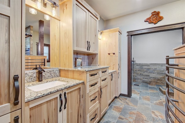 4748 N 4318th Rd, Pryor, OK 74361 - full bathroom featuring stone tile floors and vanity