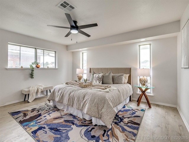 5015 S 89th E Pl, Tulsa, OK 74145 - bedroom with light wood-type flooring, ceiling fan, and a textured ceiling