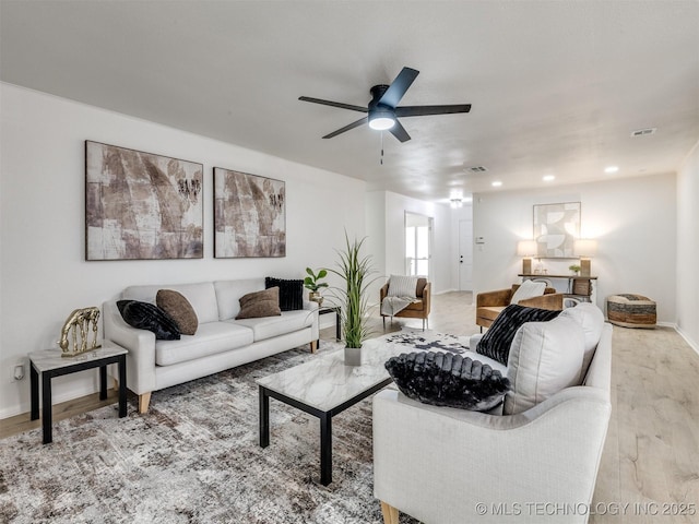 5015 S 89th E Pl, Tulsa, OK 74145 - living area featuring ceiling fan, wood finished floors, and recessed lighting