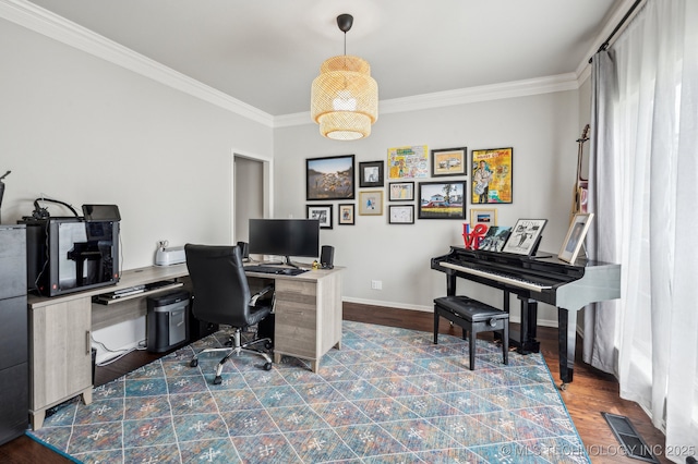 3305 N Oak Ave, Broken Arrow, OK 74012 - home office with crown molding and dark wood finished floors