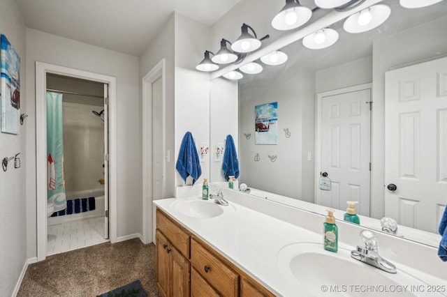 3305 N Oak Ave, Broken Arrow, OK 74012 - bathroom with double vanity and shower / bathtub combination with curtain