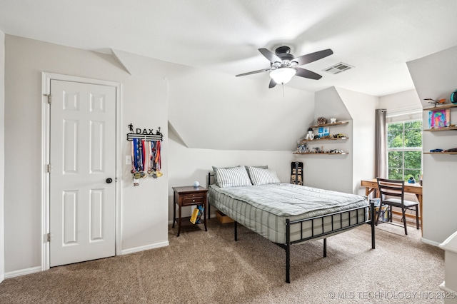 3305 N Oak Ave, Broken Arrow, OK 74012 - bedroom with carpet floors, vaulted ceiling, and ceiling fan