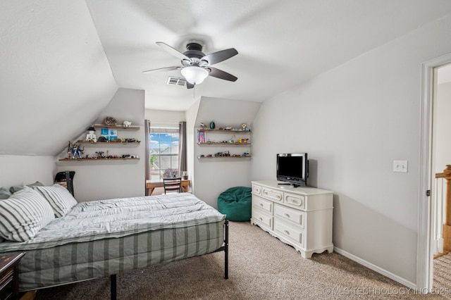 3305 N Oak Ave, Broken Arrow, OK 74012 - bedroom featuring light colored carpet, lofted ceiling, and ceiling fan