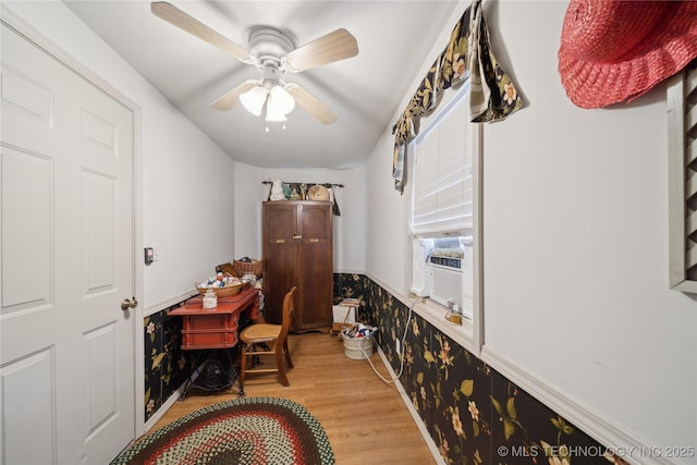 2403 S Troost Ave, Tulsa, OK 74114 - office space featuring light wood finished floors, wainscoting, and ceiling fan