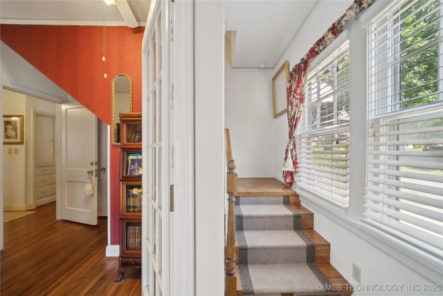 2403 S Troost Ave, Tulsa, OK 74114 - staircase featuring wood finished floors