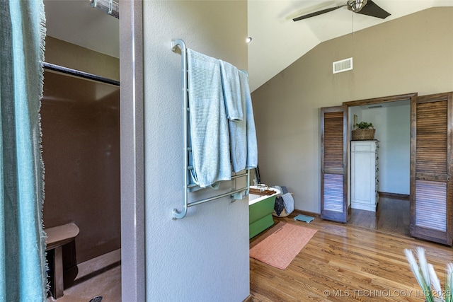 11787 S 4243rd Rd, Chelsea, OK 74016 - full bath with wood finished floors, ceiling fan, and lofted ceiling
