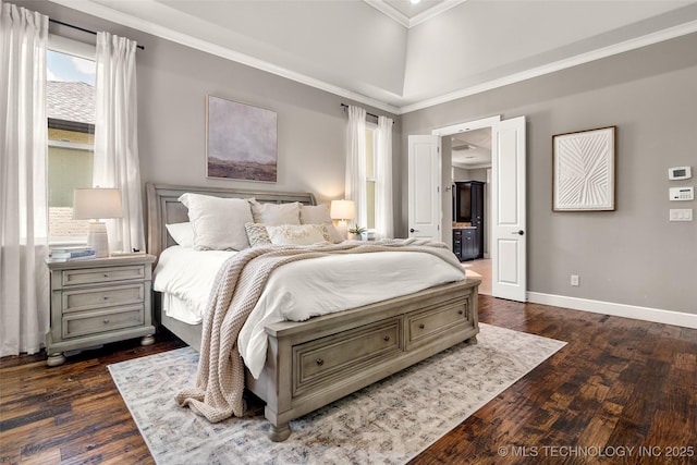 12014 S Kingston Pl, Tulsa, OK 74137 - bedroom with dark wood finished floors, ornamental molding, and baseboards