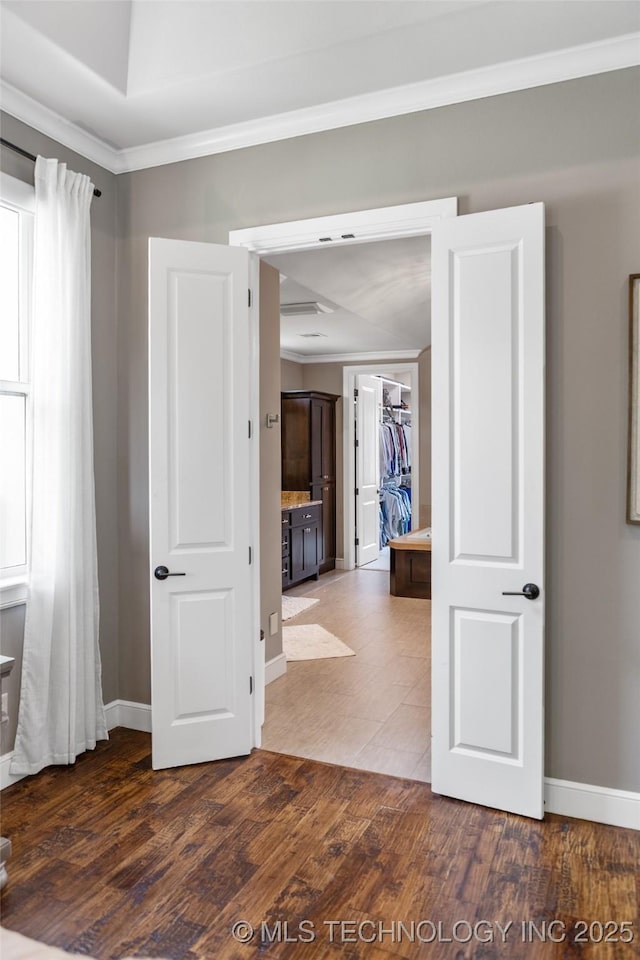 12014 S Kingston Pl, Tulsa, OK 74137 - empty room with ornamental molding, wood finished floors, and baseboards