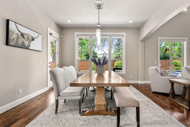 12014 S Kingston Pl, Tulsa, OK 74137 - dining space featuring baseboards, dark wood-style flooring, and recessed lighting