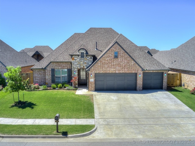 2915 E Rockford Pl, Broken Arrow, OK 74014 - french country style house with brick siding, a garage, driveway, and a shingled roof