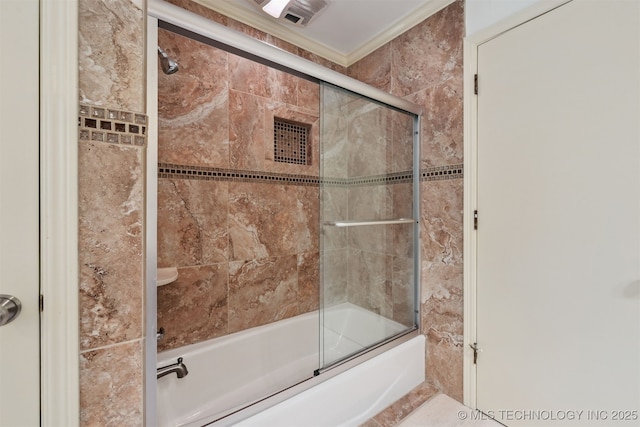3898 E 72nd St, Tulsa, OK 74136 - bathroom with shower / bath combination with glass door and crown molding