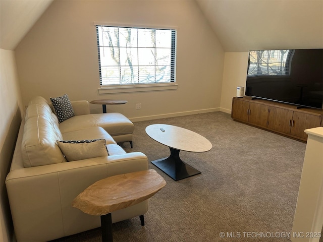 56648 Bloomer Rd, Afton, OK 74331 - carpeted living area featuring vaulted ceiling and baseboards