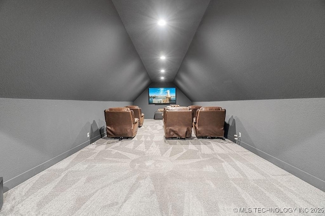 589 Three Mile Rd, Durant, OK 74701 - bedroom with vaulted ceiling, carpet, baseboards, recessed lighting, and a textured wall