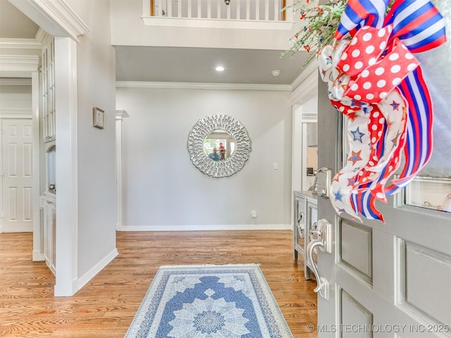609 E Pensacola St, Broken Arrow, OK 74011 - entryway with light wood-style flooring, ornamental molding, baseboards, and recessed lighting
