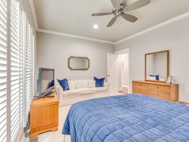 609 E Pensacola St, Broken Arrow, OK 74011 - bedroom featuring ornamental molding, a ceiling fan, baseboards, and recessed lighting