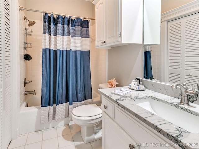 609 E Pensacola St, Broken Arrow, OK 74011 - full bathroom with toilet, vanity, shower / bathtub combination with curtain, a closet, and tile patterned flooring