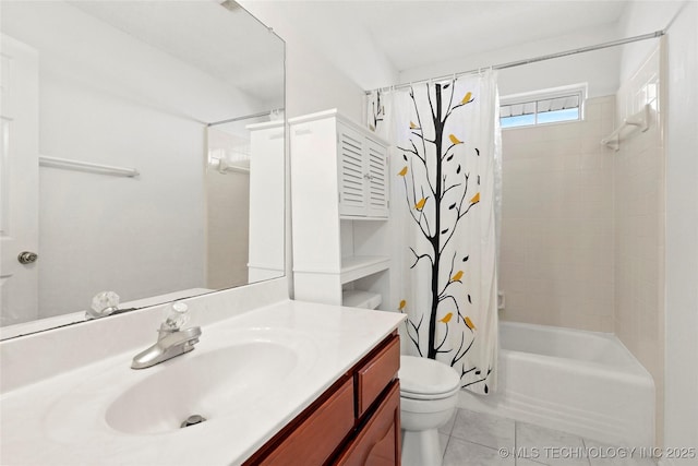 12013 E 27th St, Tulsa, OK 74129 - bathroom featuring vanity, tile patterned floors, toilet, and shower / tub combo