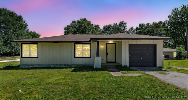 201 W 9th St, Claremore, OK 74017 - ranch-style house with crawl space, a front yard, and an attached garage